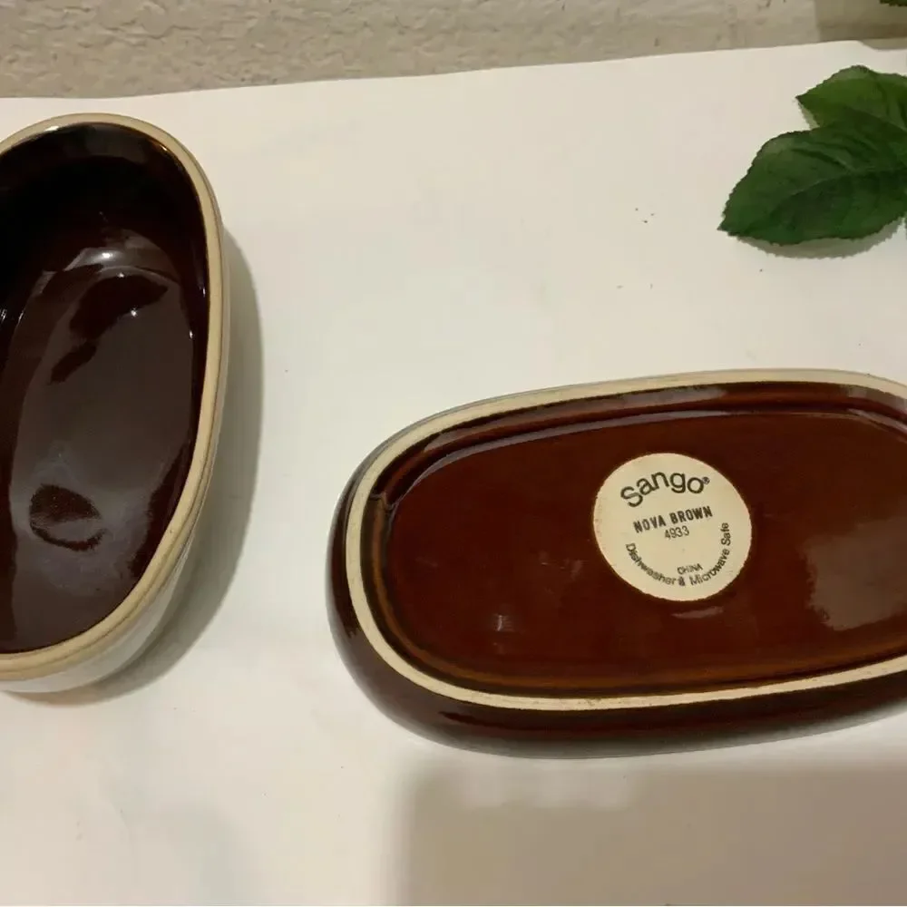 Sango 4933 Nova Brown Dual Tone Butter Dish + Cover G10
